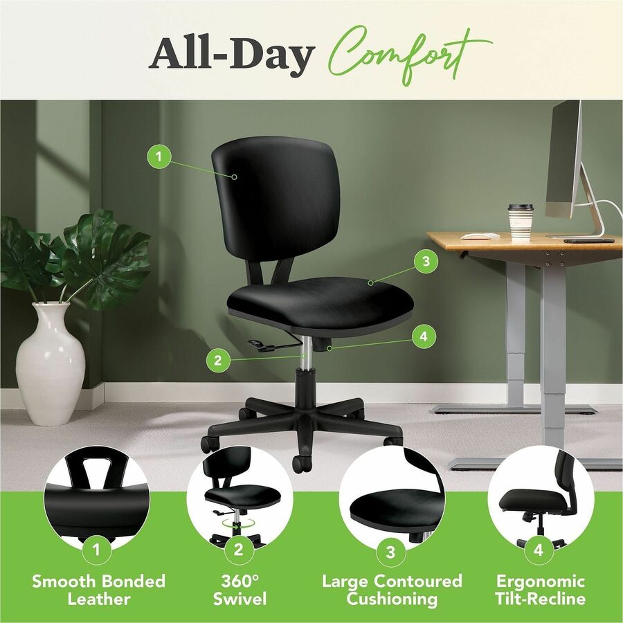 Black Seat Color - Bonded Leather Seat Material - Black Back Color - Bonded Leather Back Material - Black Frame Color - Low Back - 5-star Base - Black - 1 Each