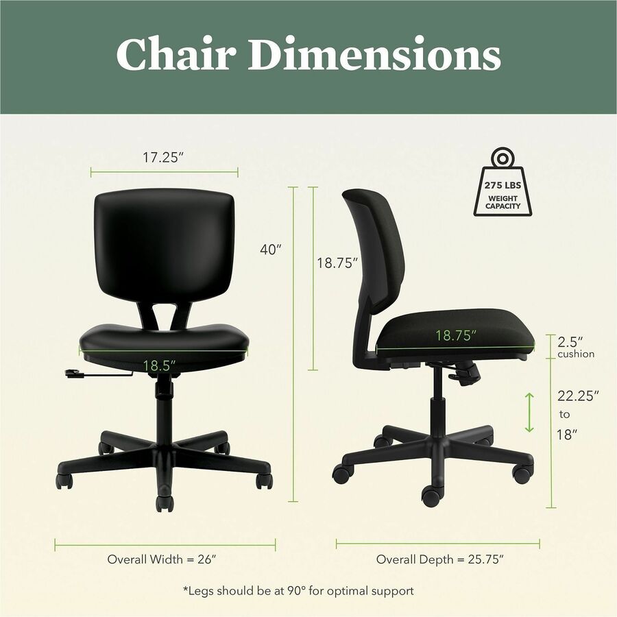 Black Seat Color - Bonded Leather Seat Material - Black Back Color - Bonded Leather Back Material - Black Frame Color - Low Back - 5-star Base - Black - 1 Each