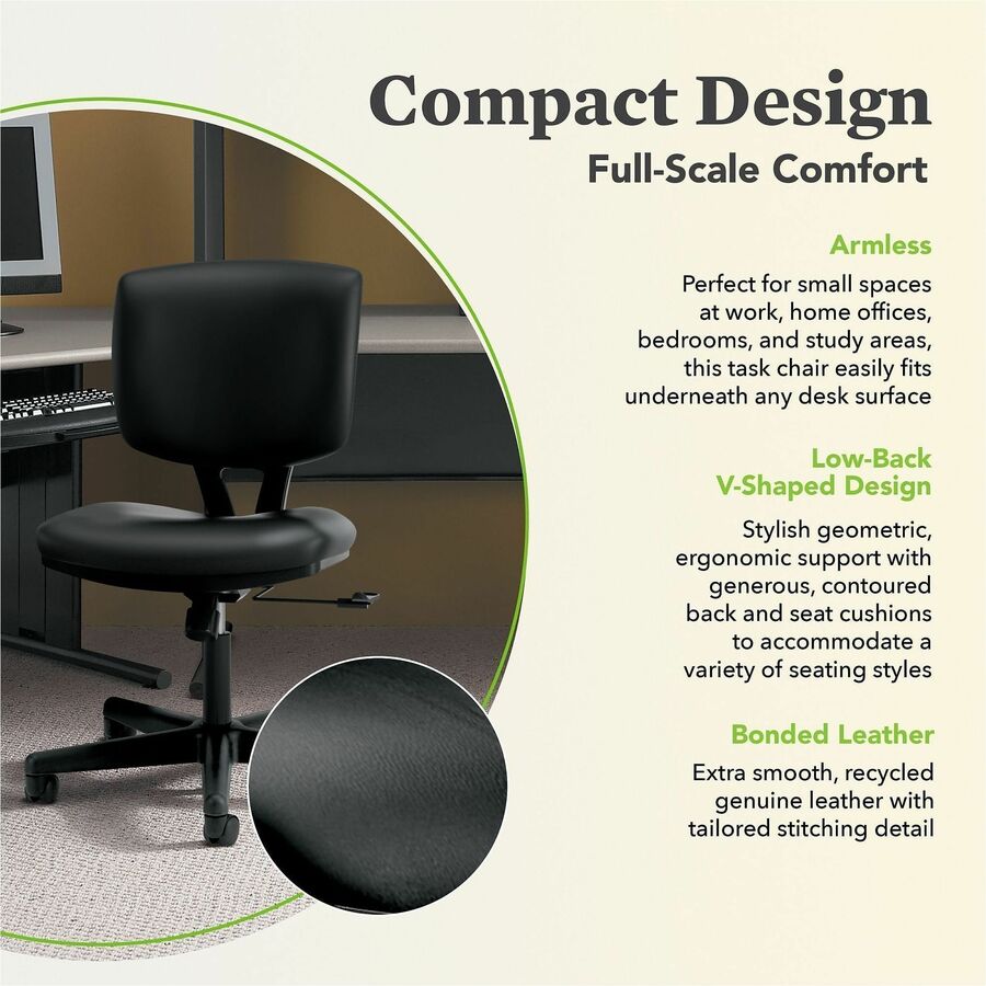 Black Seat Color - Bonded Leather Seat Material - Black Back Color - Bonded Leather Back Material - Black Frame Color - Low Back - 5-star Base - Black - 1 Each