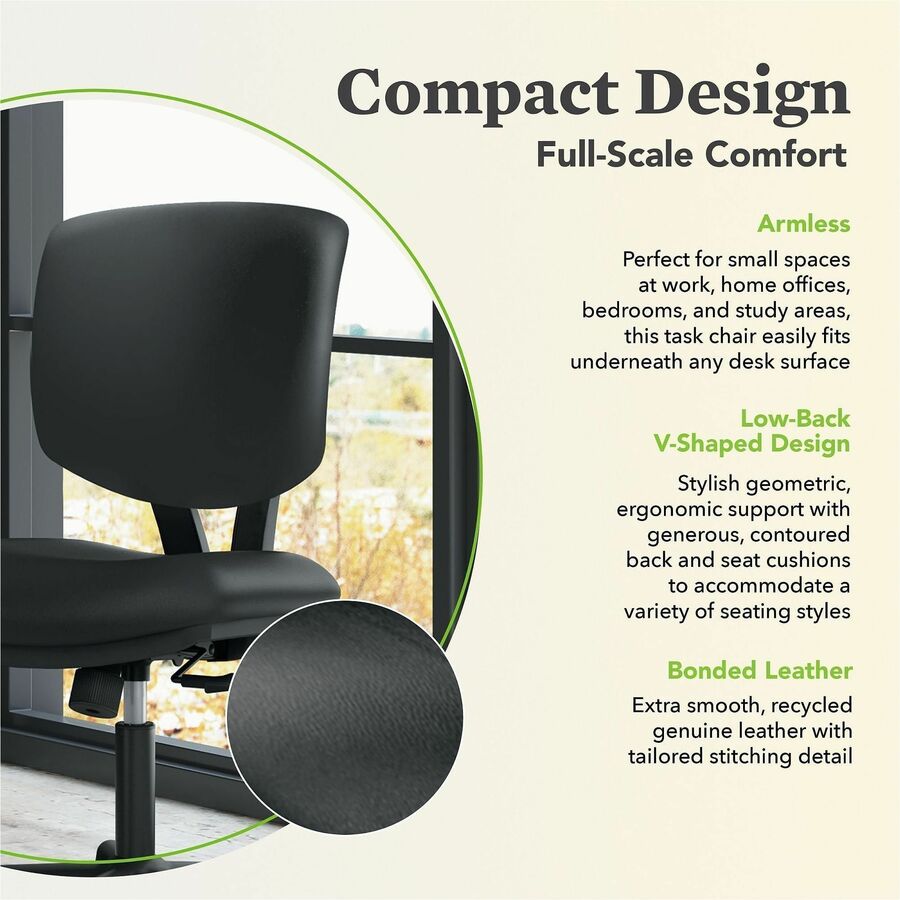 HON Volt Chair - Black Seat Color - Bonded Leather Seat Material - Black Back Color - Bonded Leather Back Material - Black Frame Color - Low Back - 5-star Base - Black - 1 Each