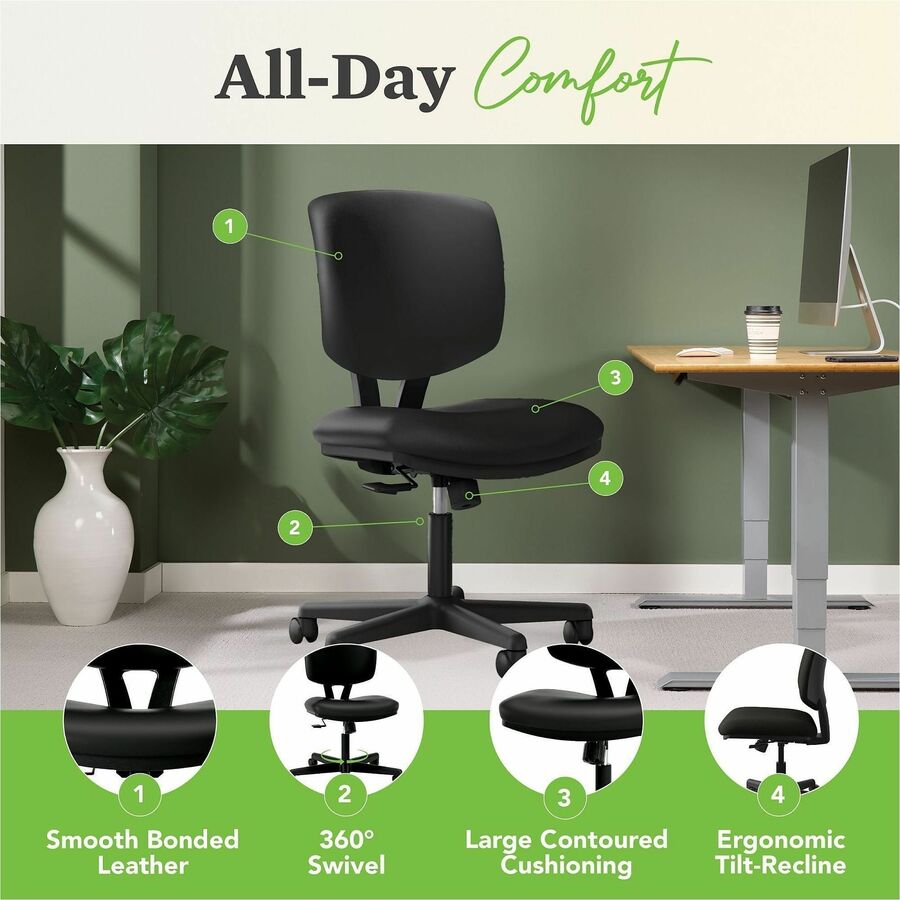HON Volt Chair - Black Seat Color - Bonded Leather Seat Material - Black Back Color - Bonded Leather Back Material - Black Frame Color - Low Back - 5-star Base - Black - 1 Each