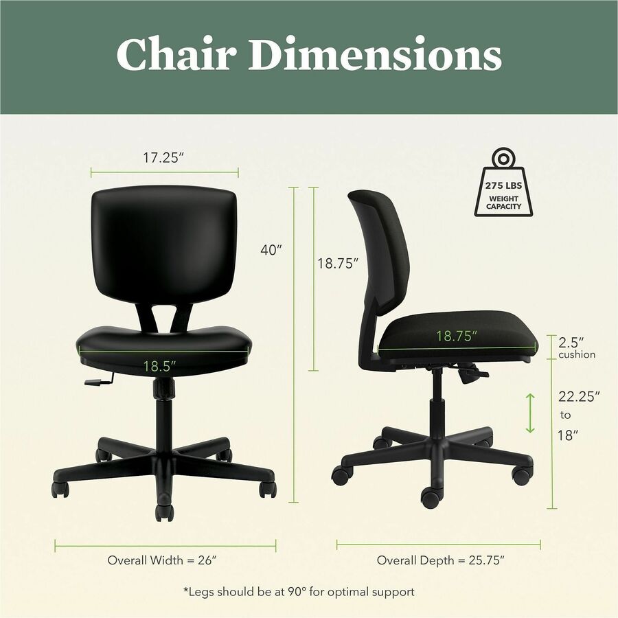 HON Volt Chair - Black Seat Color - Bonded Leather Seat Material - Black Back Color - Bonded Leather Back Material - Black Frame Color - Low Back - 5-star Base - Black - 1 Each