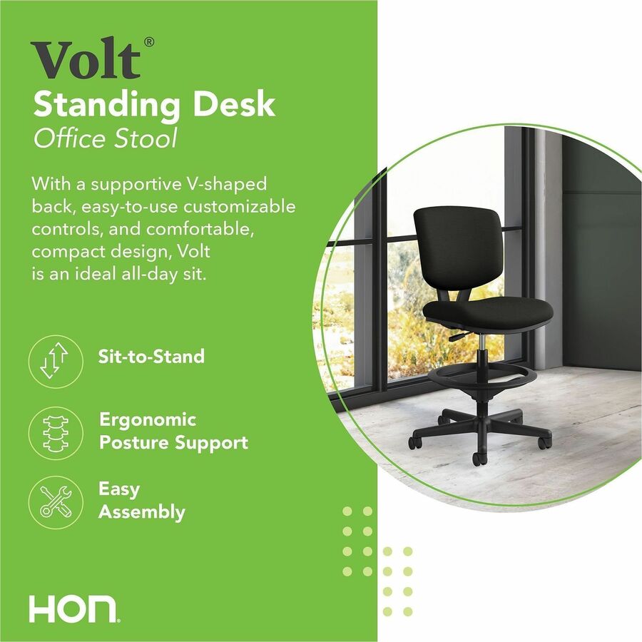 HON Volt Sitting Stool - Black Seat Color - Bonded Leather Seat Material - Black Back Color - Bonded Leather Back Material - Black Frame Color - Black - 1 Each