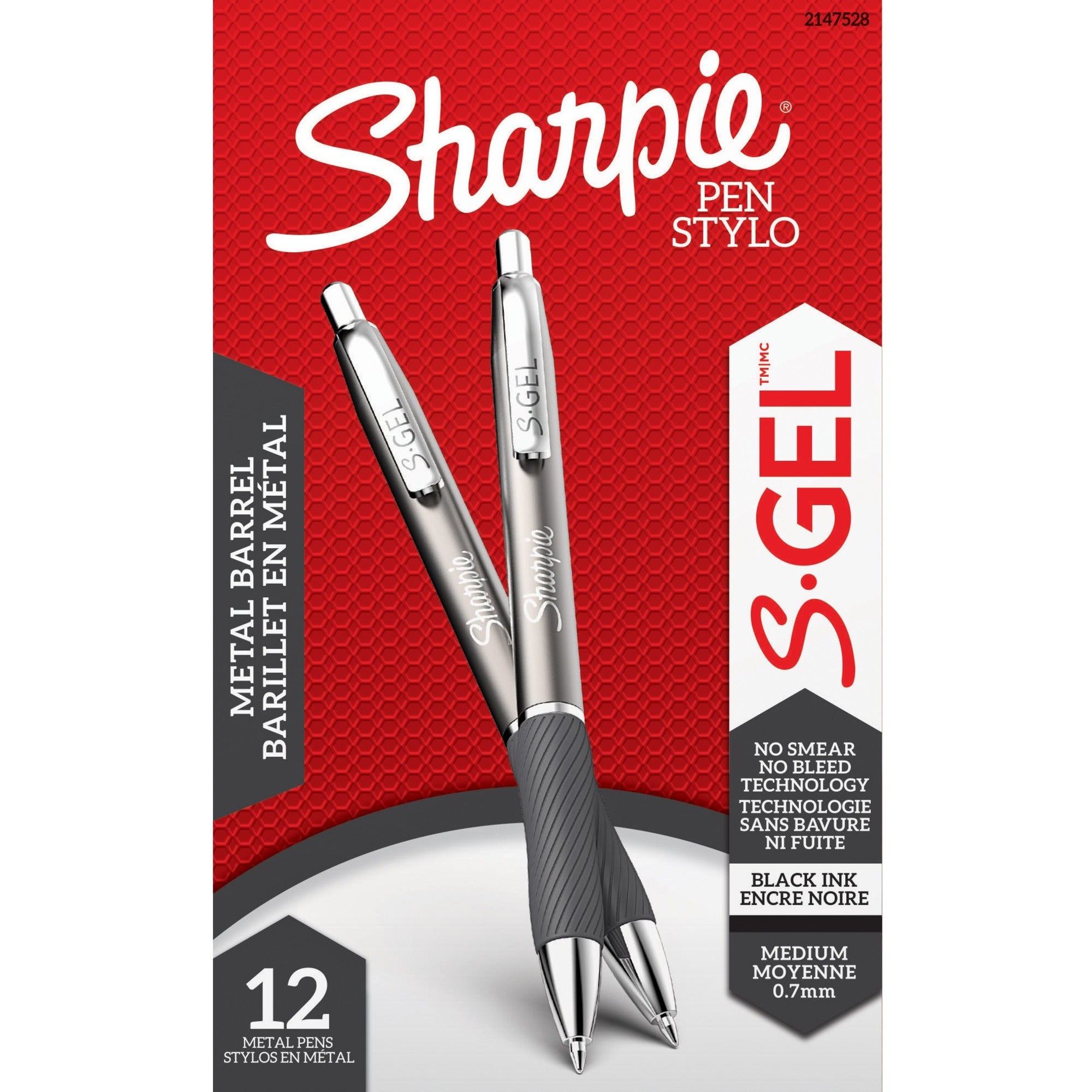 Sharpie S-Gel Pen - 0.7 mm Pen Point - Black Ink - Black Barrel - 12
