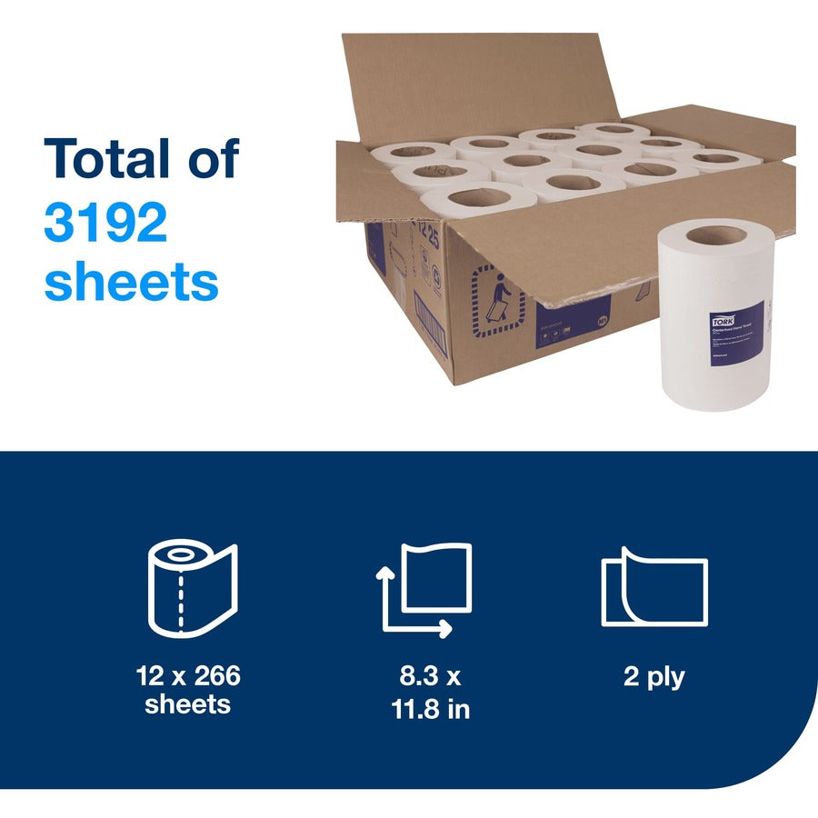 2 Ply11.80" Length - 266 Sheets/Roll - 5.50" Roll Diameter - 2 29/32" Core - White - Fiber - 1 Carton