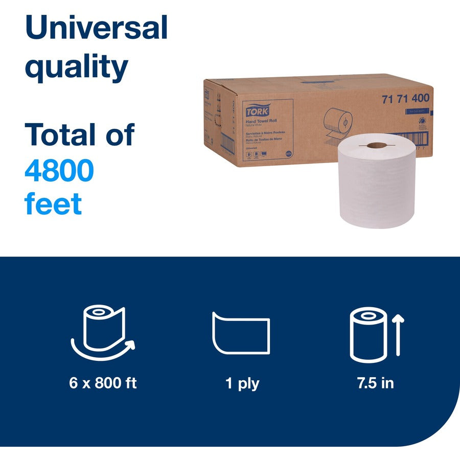 1 Ply - 7.80" Roll Diameter - 1 15/16" Core - Natural White - Fiber, Paper - 6 / Carton