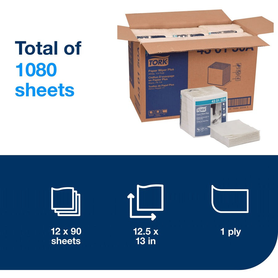 1 Ply - Quarter-fold - 12.50" Width x 13" Length - White - Paper - 90/Pack - 12 / Carton