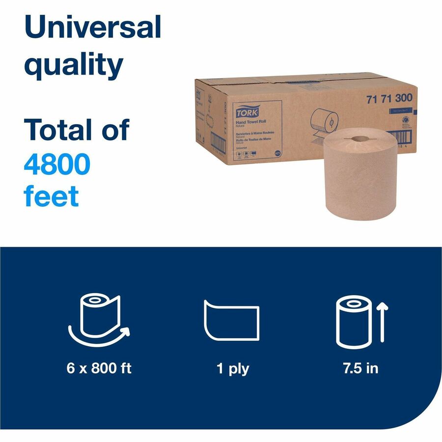 1 Ply - 7.80" Roll Diameter - 1 15/16" Core - Logo Embossed - Natural - Paper, Fiber - 6 / Carton