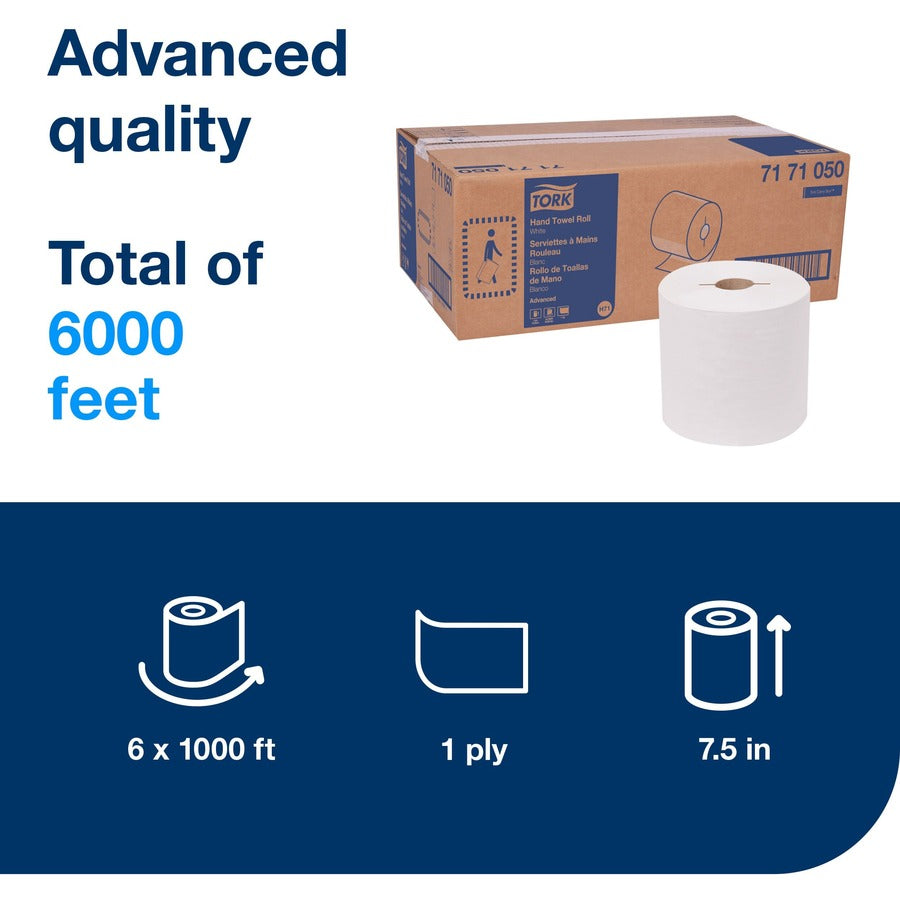 1 Ply - 7.85" Roll Diameter - White - Paper, Fiber - 6 / Carton