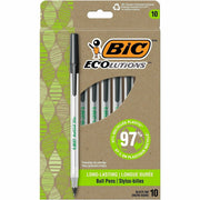 BIC Ecolutions Round Stic Ball Point Pen - 1 mm Medium Pen Point - Black Ink - Semi-transparent Barrel - 10 / Pack