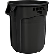 Rubbermaid Commercial Brute 55-Gallon Black Round Resin Container, UV, Crack, Crush, Warp, Fade, Tear, and Rust Resistant, Reinforced Base, Vented, Stackable, 33" Height x 26.4" Diameter, 1 Each