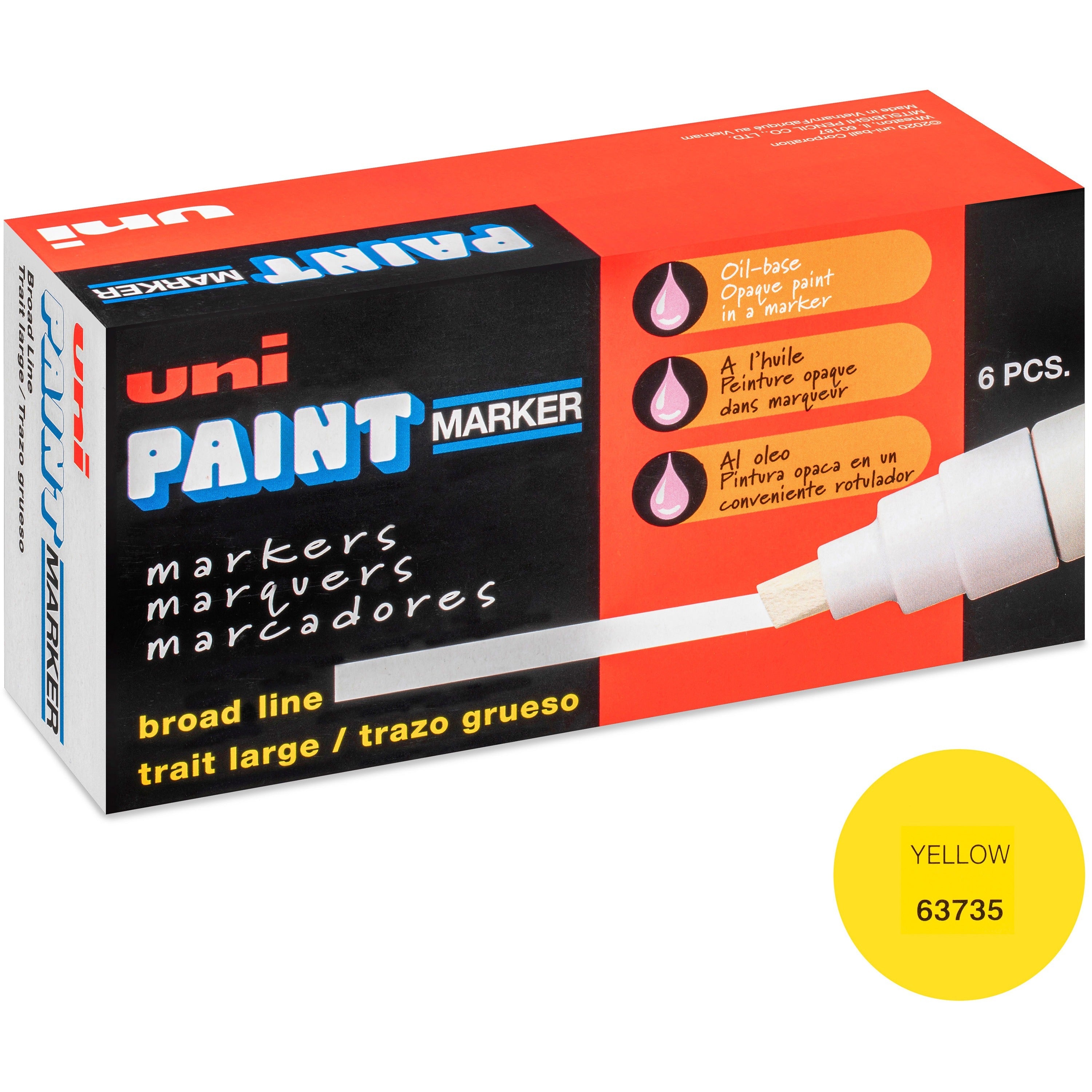 uniball™ uni-Paint PX-30 Oil-Based Paint Marker - Broad Chisel Marker Point - Yellow Ink - Oil Based - 6 / Box