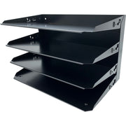 Huron Horizontal Slots Desk Organizer - 4 Compartment(s) - Horizontal - 15" Height x 9.25" Width x 8.60" Depth - Durable - Black - Steel - 1 Each