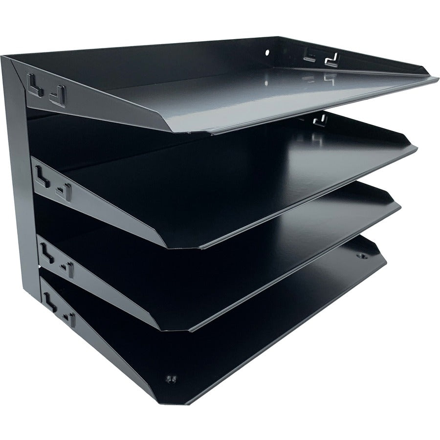 Huron Horizontal Slots Desk Organizer - 4 Compartment(s) - Horizontal - 15" Height x 9.25" Width x 8.60" Depth - Durable - Black - Steel - 1 Each