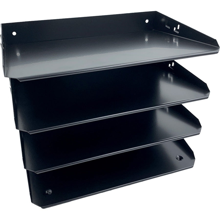 Huron Horizontal Slots Desk Organizer - 4 Compartment(s) - Horizontal - 9" Height x 12" Width x 8.66" Depth - Durable - Black - Steel - 1 Each