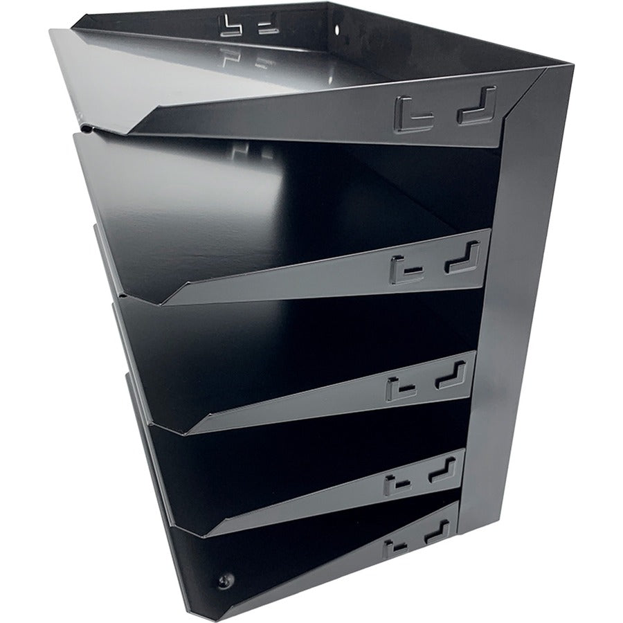 Huron Horizontal Slots Desk Organizer - 5 Compartment(s) - Horizontal - 12" Height x 8.75" Width x 12" Depth - Durable - Black - Steel - 1 Each