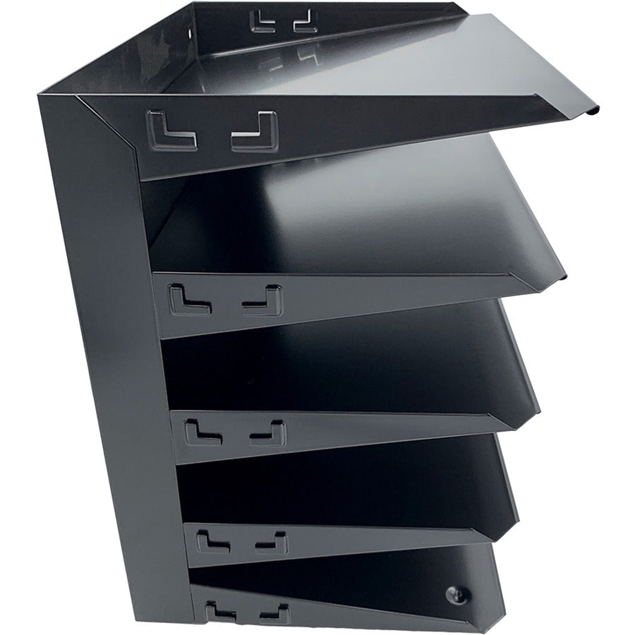 Huron Horizontal Slots Desk Organizer - 5 Compartment(s) - Horizontal - 12" Height x 8.75" Width x 12" Depth - Durable - Black - Steel - 1 Each