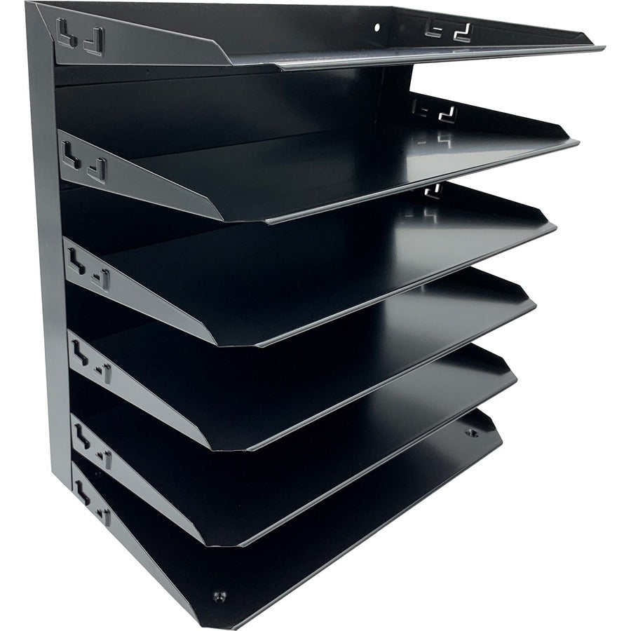 Huron Horizontal Slots Desk Organizer - 6 Compartment(s) - Horizontal - 15" Height x 15" Width x 8.66" Depth - Durable, Label Holder - Black - Steel - 1 Each