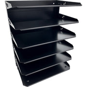 Huron Horizontal Slots Desk Organizer - 6 Compartment(s) - Horizontal - 15" Height x 8.75" Width x 12" Depth - Durable, Label Holder - Black - Steel - 1 Each