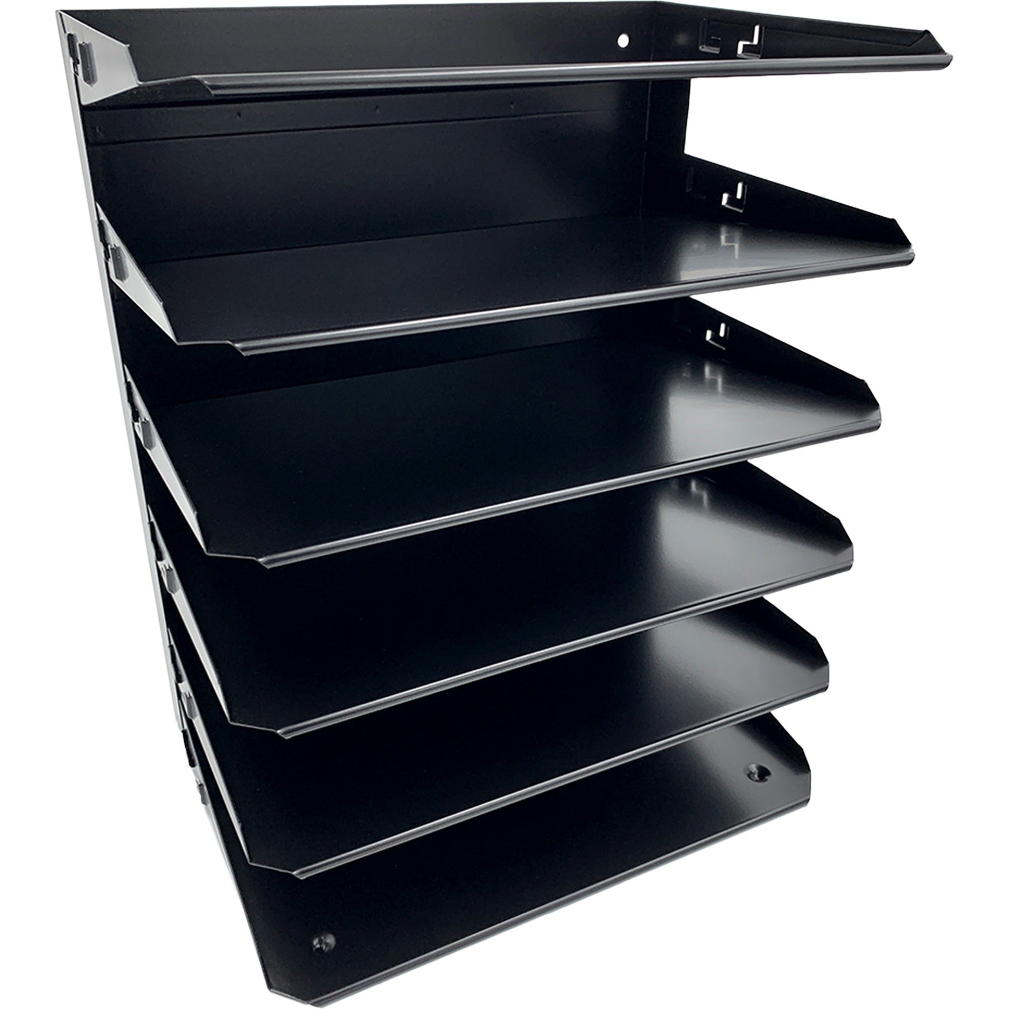 Huron Horizontal Slots Desk Organizer - 6 Compartment(s) - Horizontal - 15" Height x 8.75" Width x 12" Depth - Durable, Label Holder - Black - Steel - 1 Each
