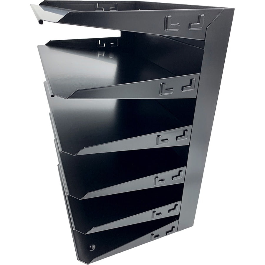 Huron Horizontal Slots Desk Organizer - 6 Compartment(s) - Horizontal - 15" Height x 8.75" Width x 12" Depth - Durable, Label Holder - Black - Steel - 1 Each