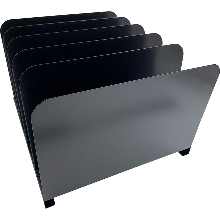 Huron Vertical Desk Organizer - 5 Compartment(s) - Vertical - 7.75" Height x 11" Width x 12.50" Depth - Durable - Black - Steel - 1 Each