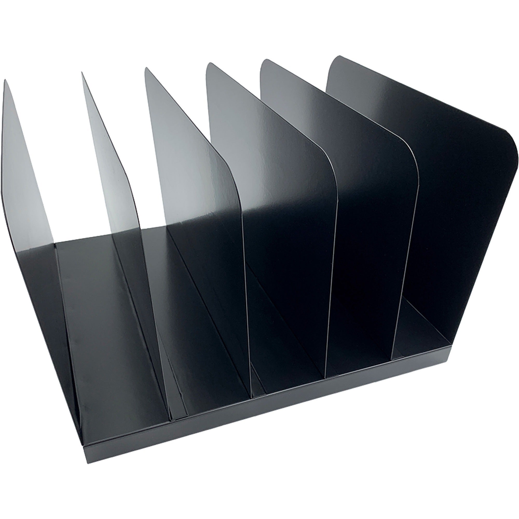 Huron Vertical Desk Organizer - 5 Compartment(s) - Vertical - 7.75" Height x 11" Width x 12.50" Depth - Durable - Black - Steel - 1 Each