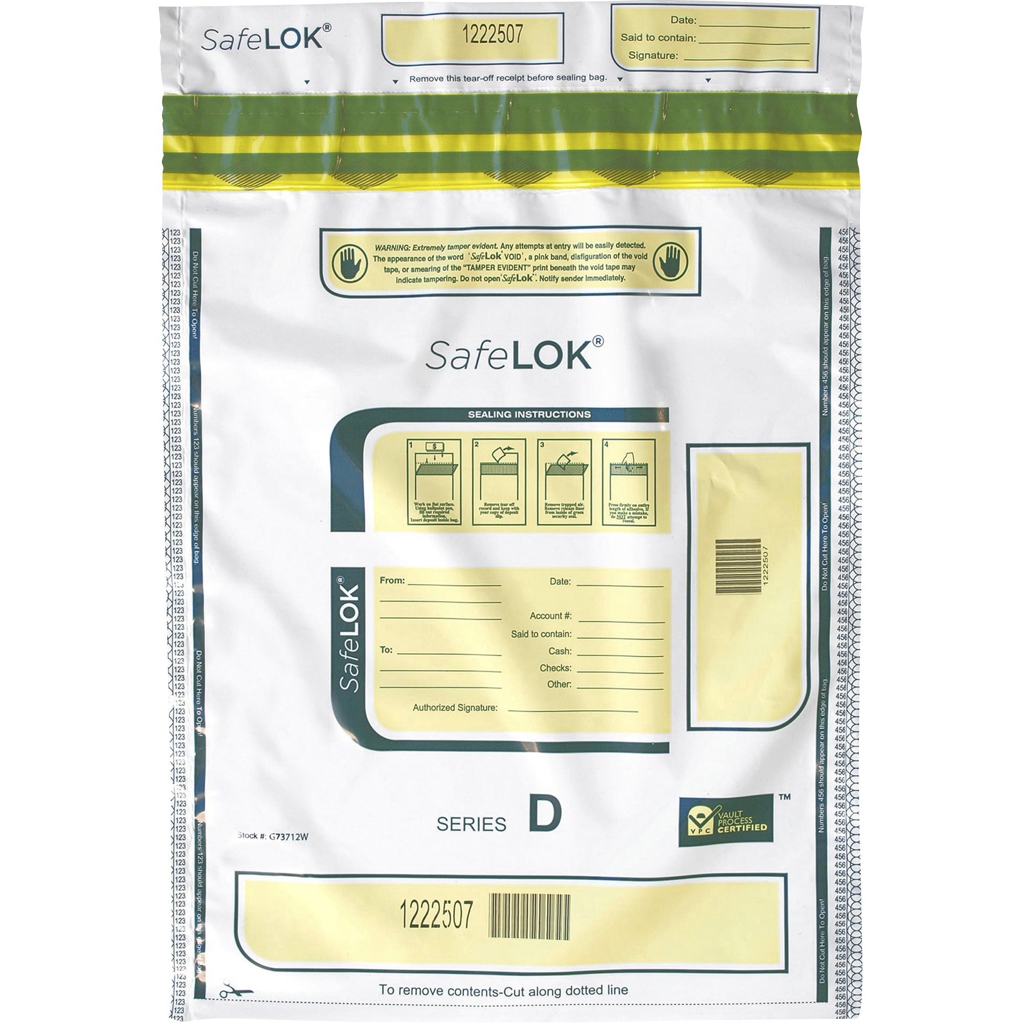 ControlTek SafeLOK Tamper-Evident Deposit Bags - 16" Length x 12" Width - Seal Closure - White - Cash, Deposit, Note, Bill - 100 / Pack