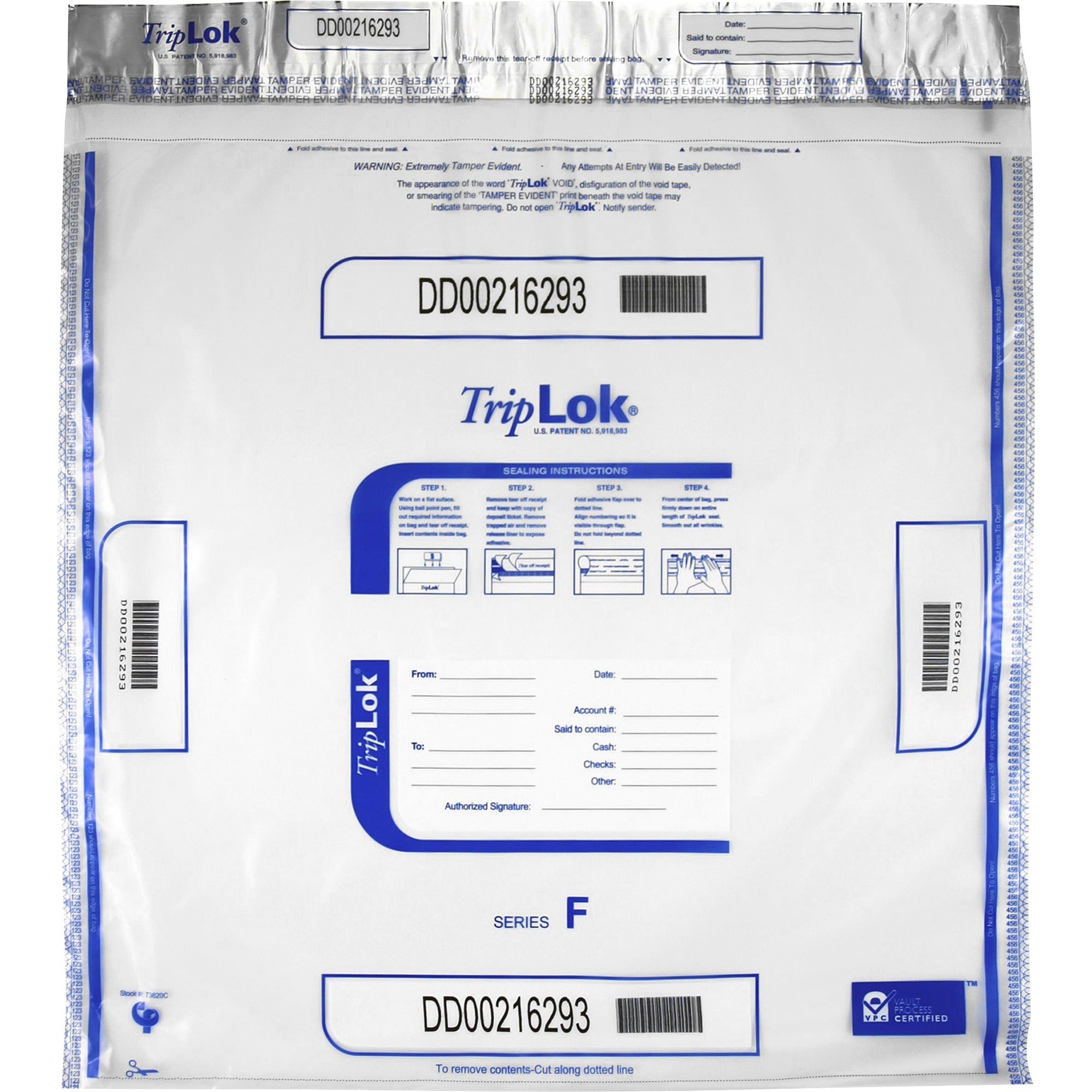 ControlTek TripLOK High-Performing Security Bags - 20" Length x 20" Width - Seal Closure - Clear - Polyethylene - Cash, Bill, Deposit - 50/Pack - 5 / Carton