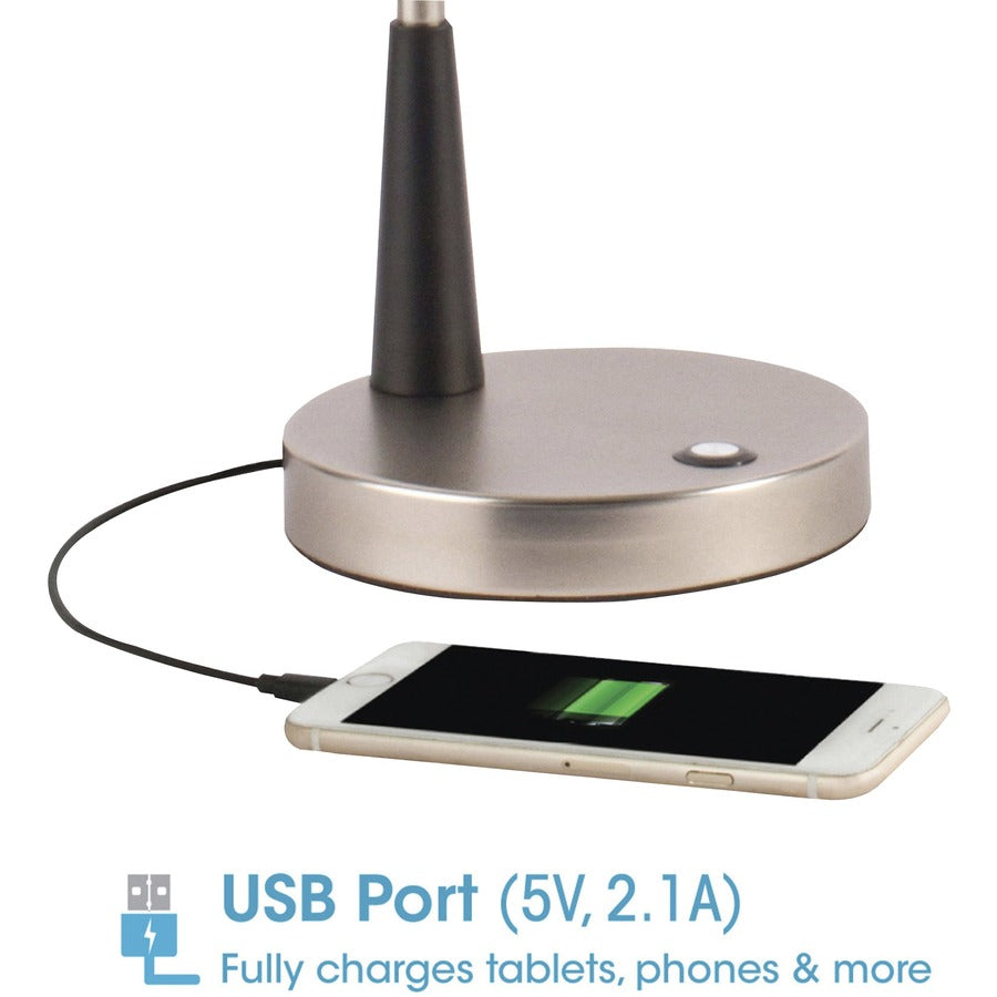 22" Height x 3" Width - LED Bulb - Silver, Matte Black - Flexible Neck, Adjustable Height, Adjustable Brightness, USB Charging, ClearSun LED, Energy Saving, Touch-activated - 420 lm Lumens - Metal - Desk Mountable - Black - for Home, Office, Desk