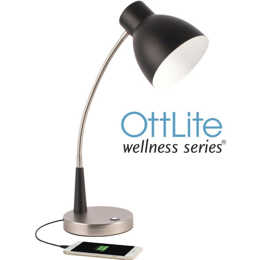22" Height x 3" Width - LED Bulb - Silver, Matte Black - Flexible Neck, Adjustable Height, Adjustable Brightness, USB Charging, ClearSun LED, Energy Saving, Touch-activated - 420 lm Lumens - Metal - Desk Mountable - Black - for Home, Office, Desk