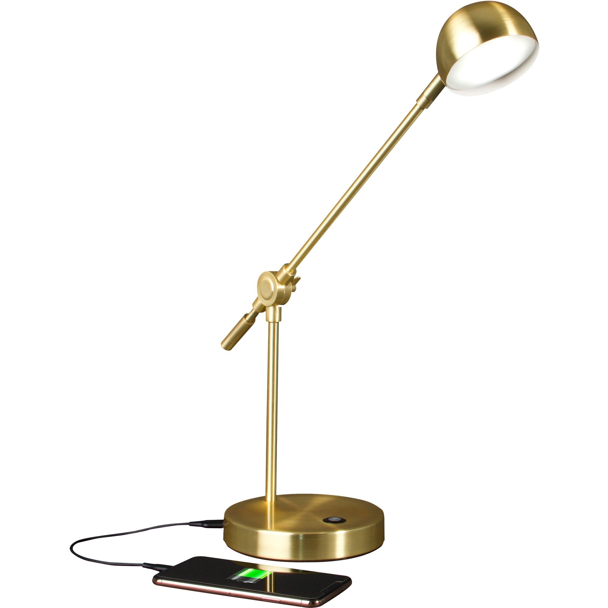 18" Height x 4" Width - LED Bulb - Adjustable Height, USB Charging, Adjustable Shade, Touch-activated, Adjustable Brightness, ClearSun LED, Energy Saving - 300 lm Lumens - Brass, Metal - Desk Mountable - Brown, Brass - for Desk