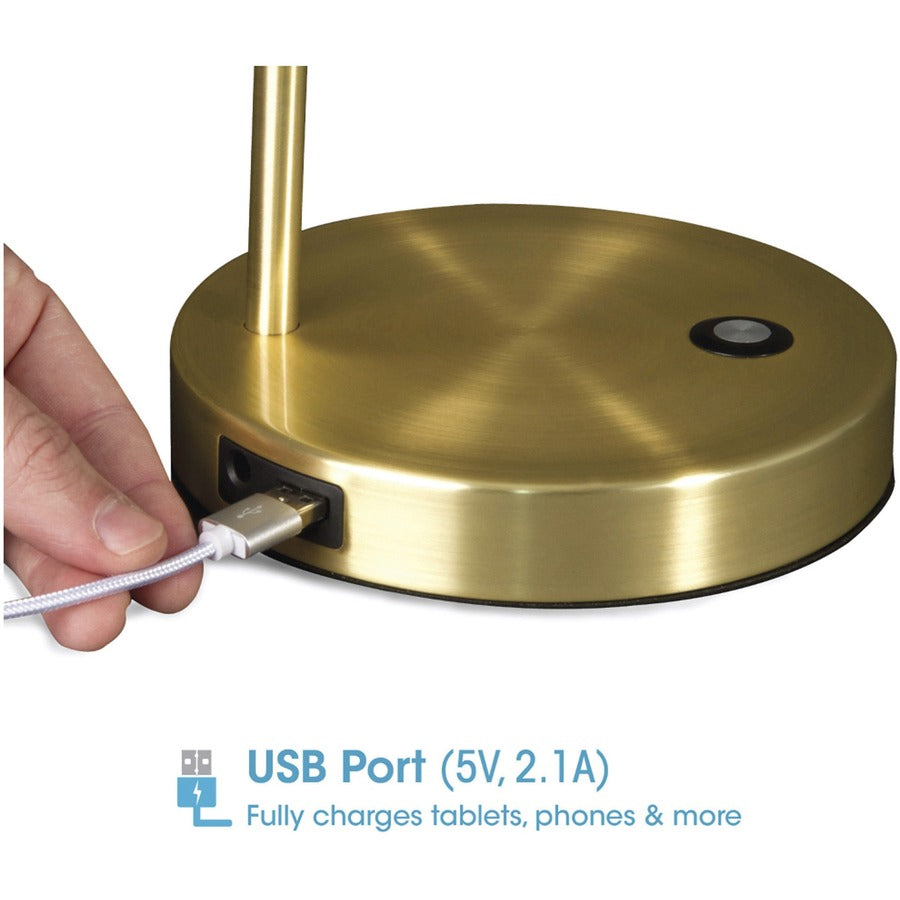 18" Height x 4" Width - LED Bulb - Adjustable Height, USB Charging, Adjustable Shade, Touch-activated, Adjustable Brightness, ClearSun LED, Energy Saving - 300 lm Lumens - Brass, Metal - Desk Mountable - Brown, Brass - for Desk
