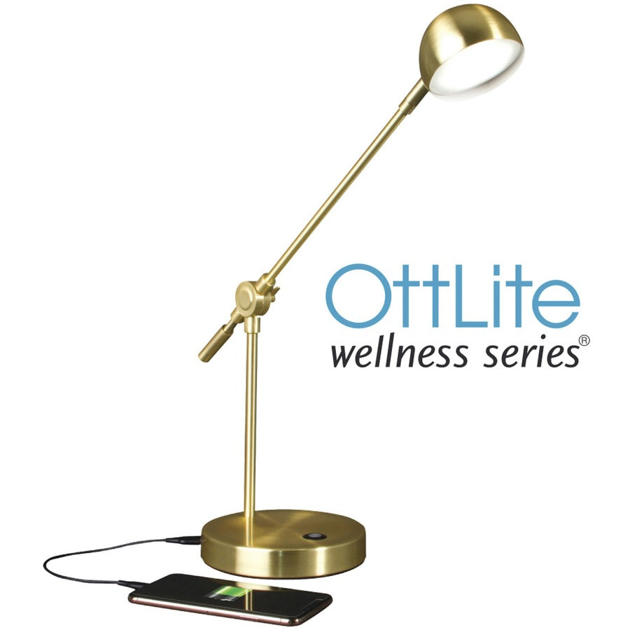 18" Height x 4" Width - LED Bulb - Adjustable Height, USB Charging, Adjustable Shade, Touch-activated, Adjustable Brightness, ClearSun LED, Energy Saving - 300 lm Lumens - Brass, Metal - Desk Mountable - Brown, Brass - for Desk