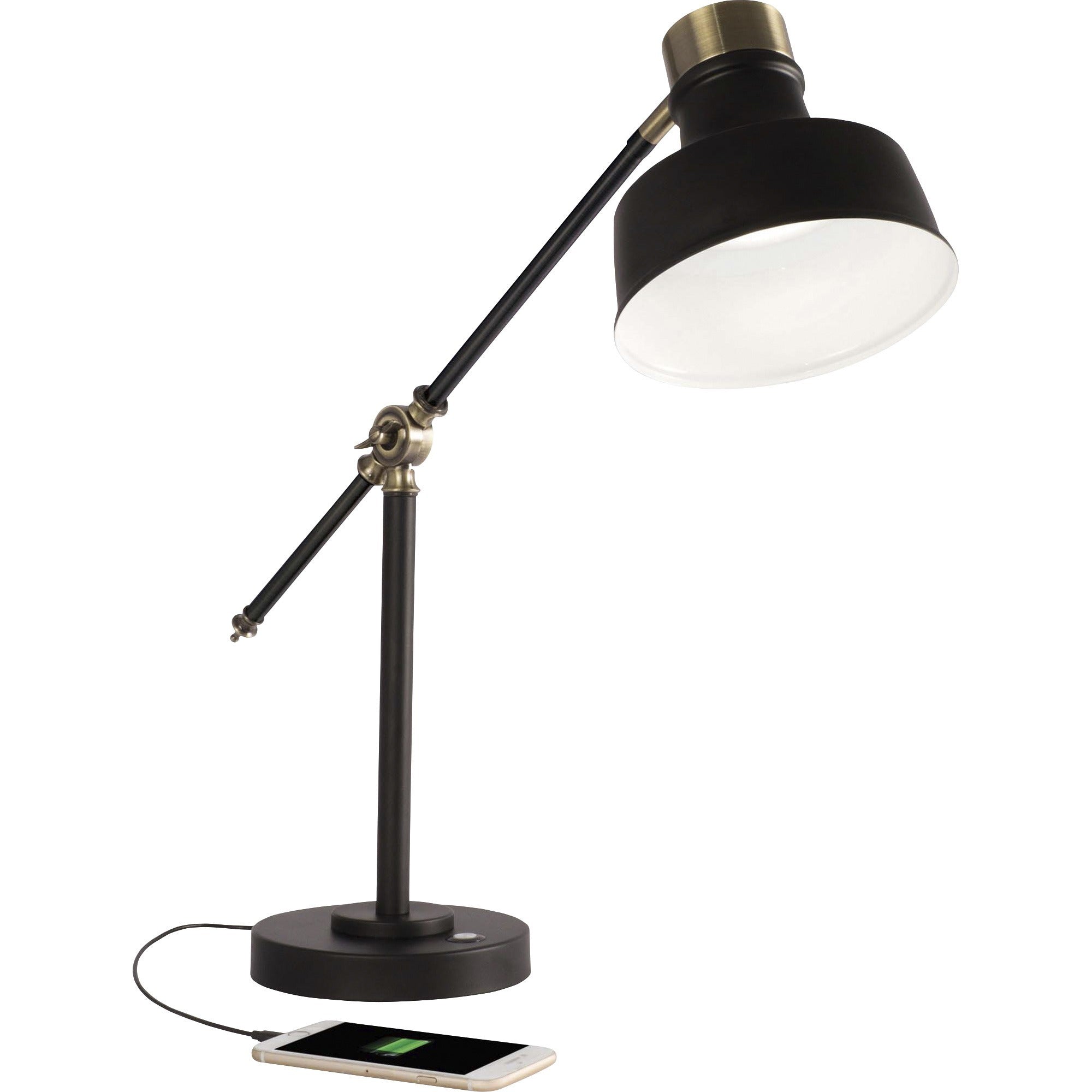 18" Height x 4" Width - LED Bulb - Black, Antique Brass - Adjustable Arm, Adjustable Shade, Energy Saving, USB Charging, ClearSun LED - 428 lm Lumens - Metal - Desk Mountable - Brown - for Office, Living Room, Bedroom, Desk