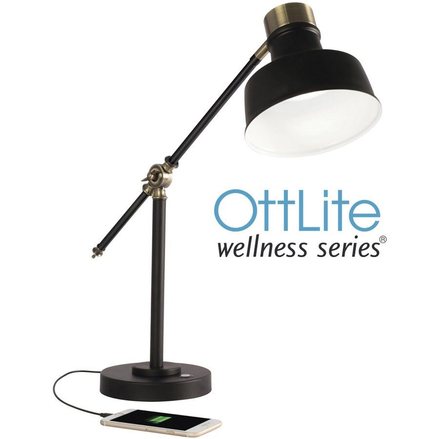 18" Height x 4" Width - LED Bulb - Black, Antique Brass - Adjustable Arm, Adjustable Shade, Energy Saving, USB Charging, ClearSun LED - 428 lm Lumens - Metal - Desk Mountable - Brown - for Office, Living Room, Bedroom, Desk