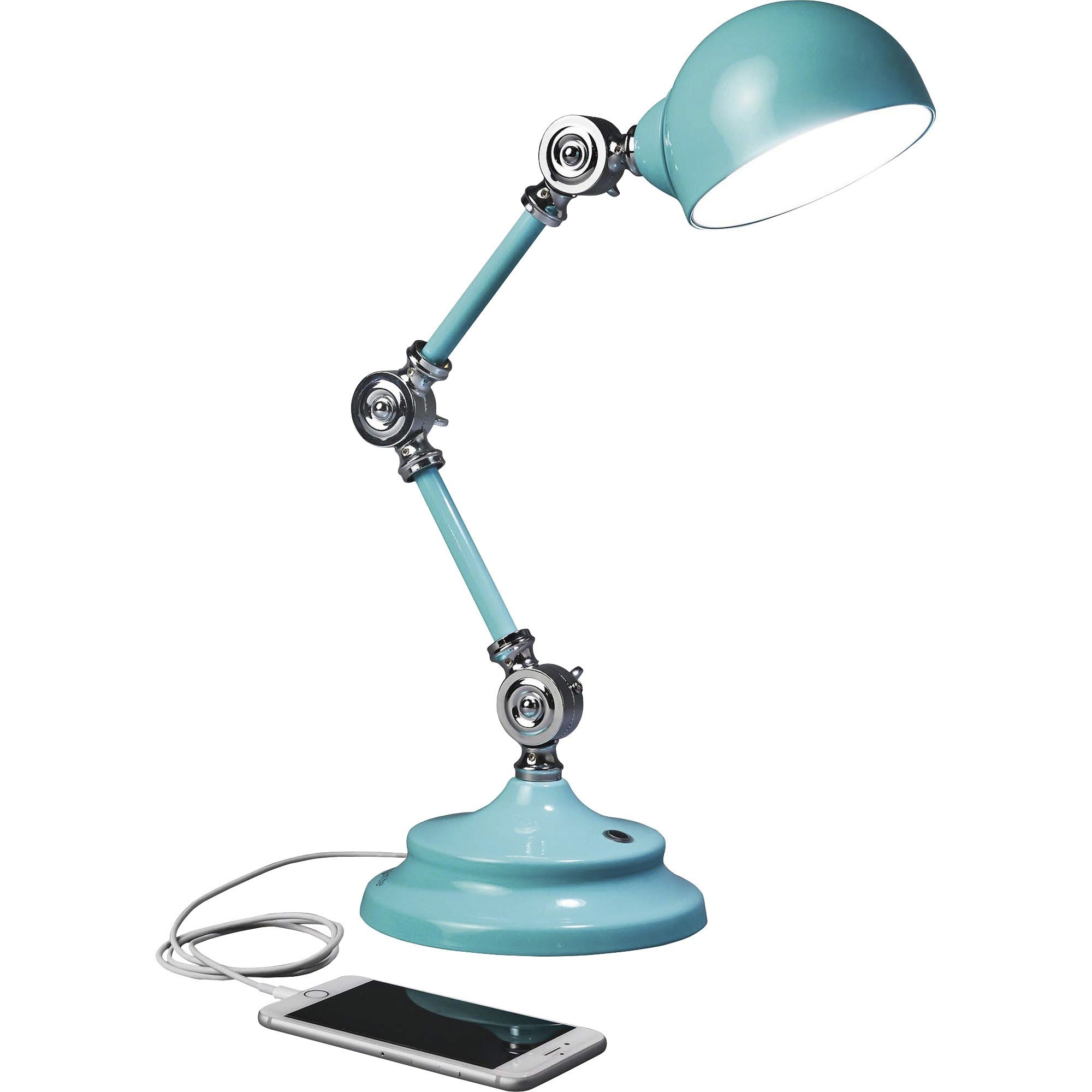 15.5" Height x 6" Width - LED Bulb - USB Charging, Adjustable Brightness, Touch-activated, Adjustable Height, Adjustable Knob, ClearSun LED, Energy Saving - 400 lm Lumens - Metal - Desk Mountable - Blue, Turquoise - for Tablet, Phone, Desk