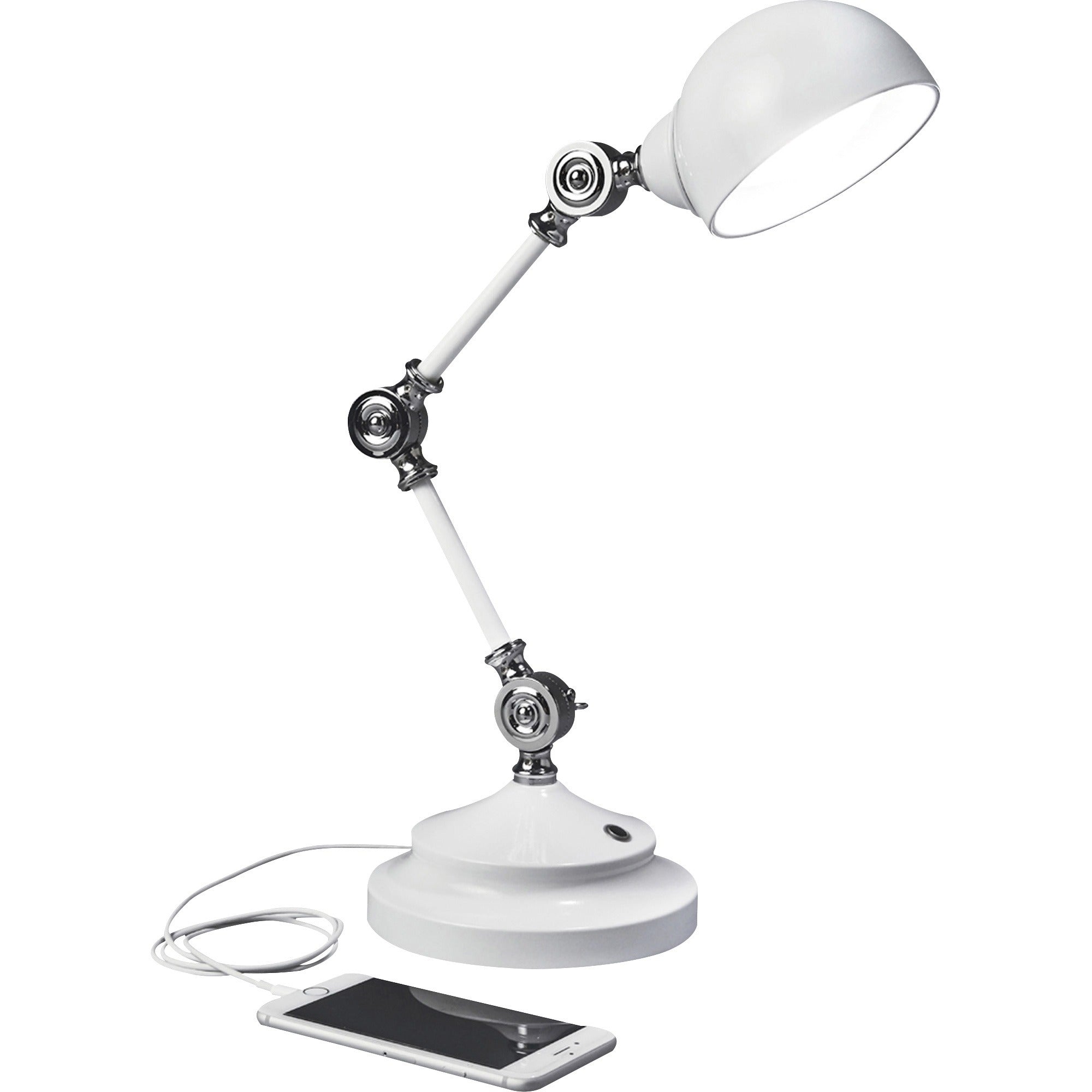 15.5" Height x 6" Width - LED Bulb - USB Charging, Adjustable Brightness, Touch-activated, Adjustable Height, Adjustable Knob, ClearSun LED, Energy Saving - 400 lm Lumens - Metal - Desk Mountable - White - for Tablet, Phone, Smartphone, Desk
