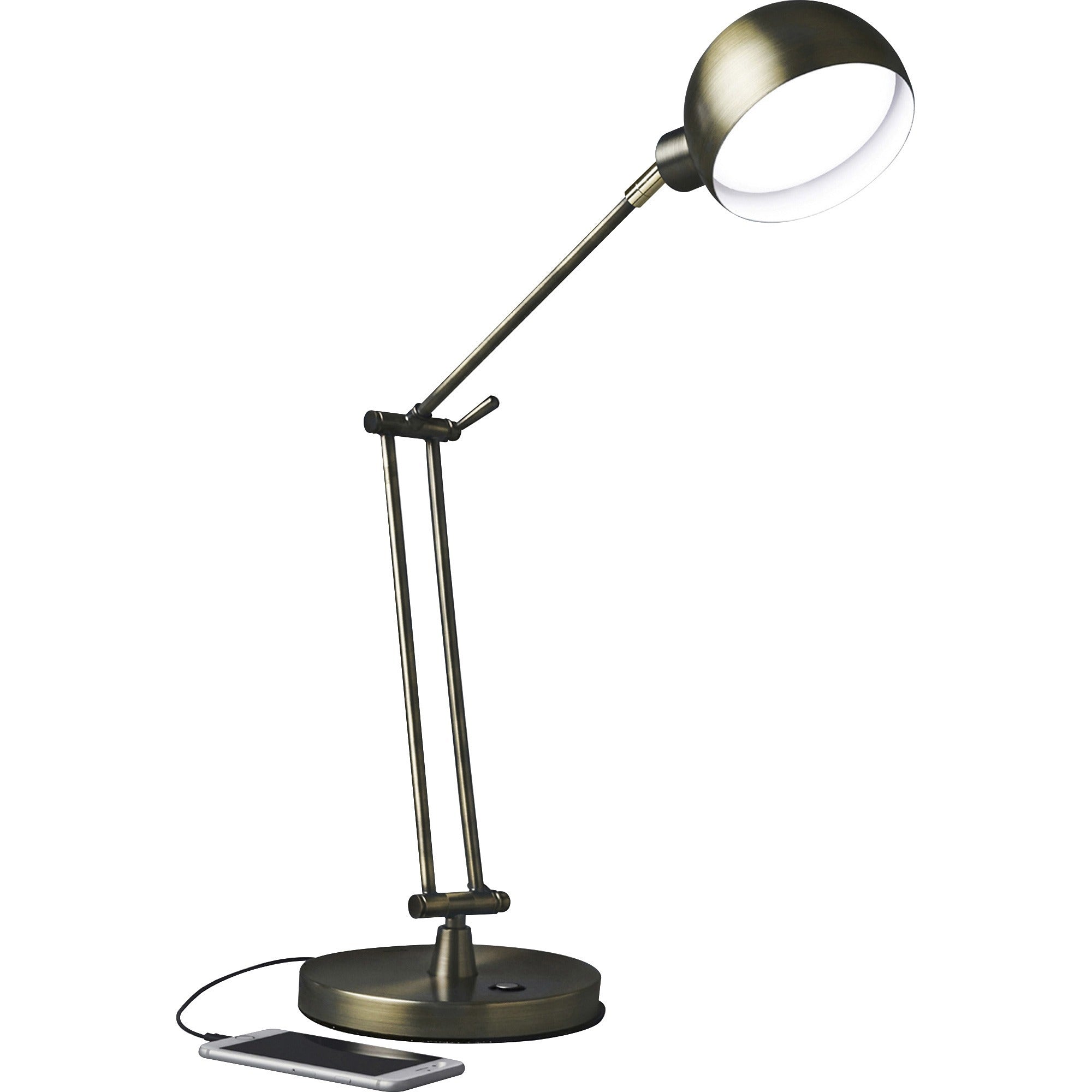 OttLite Wellness Series Refine LED Desk Lamp, 24" Height x 7" Width, Antique Brass, 400 lm, USB Charging, Adjustable Brightness, Touch-Activated, Adjustable Height, 1 Each