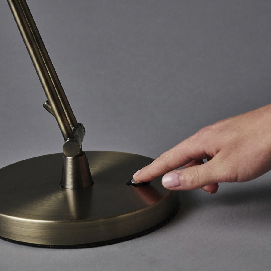 OttLite Wellness Series Refine LED Desk Lamp, 24" Height x 7" Width, Antique Brass, 400 lm, USB Charging, Adjustable Brightness, Touch-Activated, Adjustable Height, 1 Each