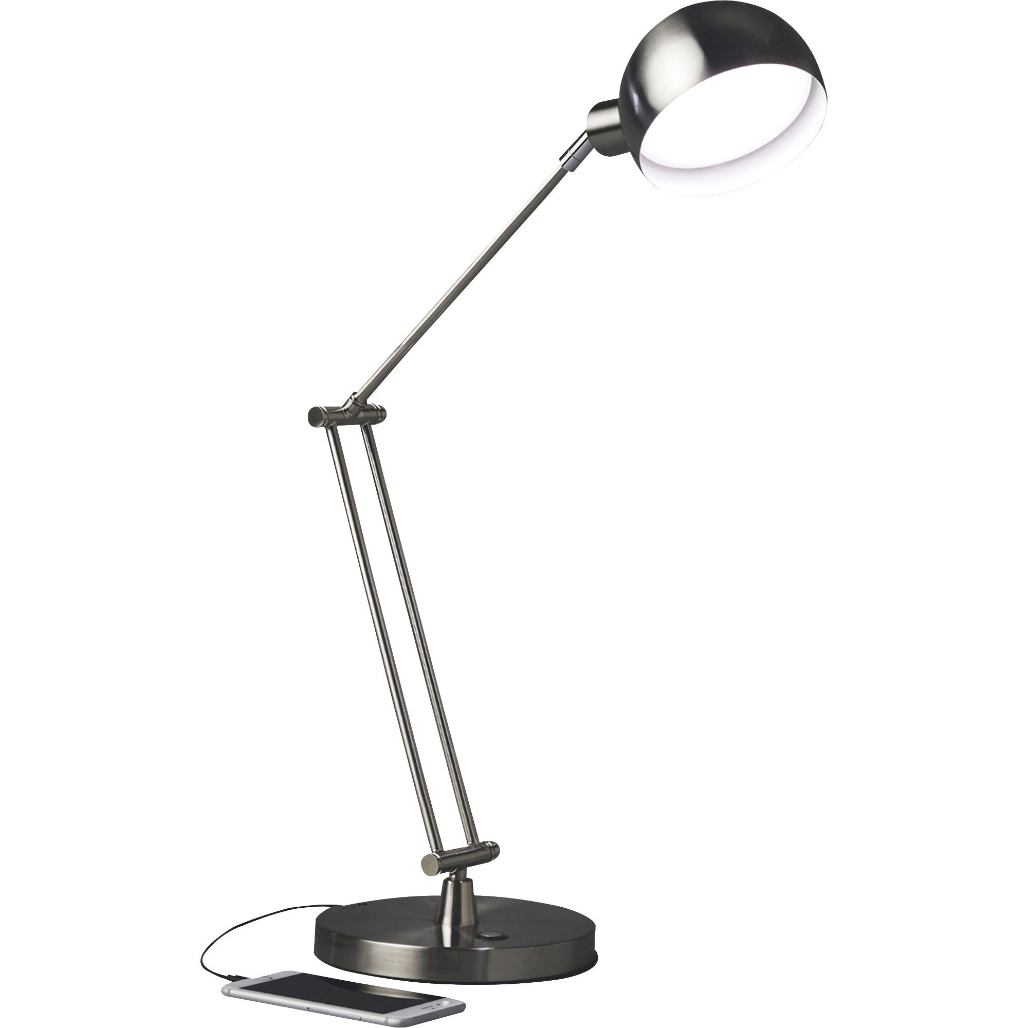 OttLite Wellness Series Refine LED Desk Lamp, 24" Height, Brushed Nickel/White, Metal, 400 lm, USB Charging, Adjustable Brightness, Touch-Activated, Adjustable Height/Angle/Knob, ClearSun LED, Desk Mountable, 1 Each