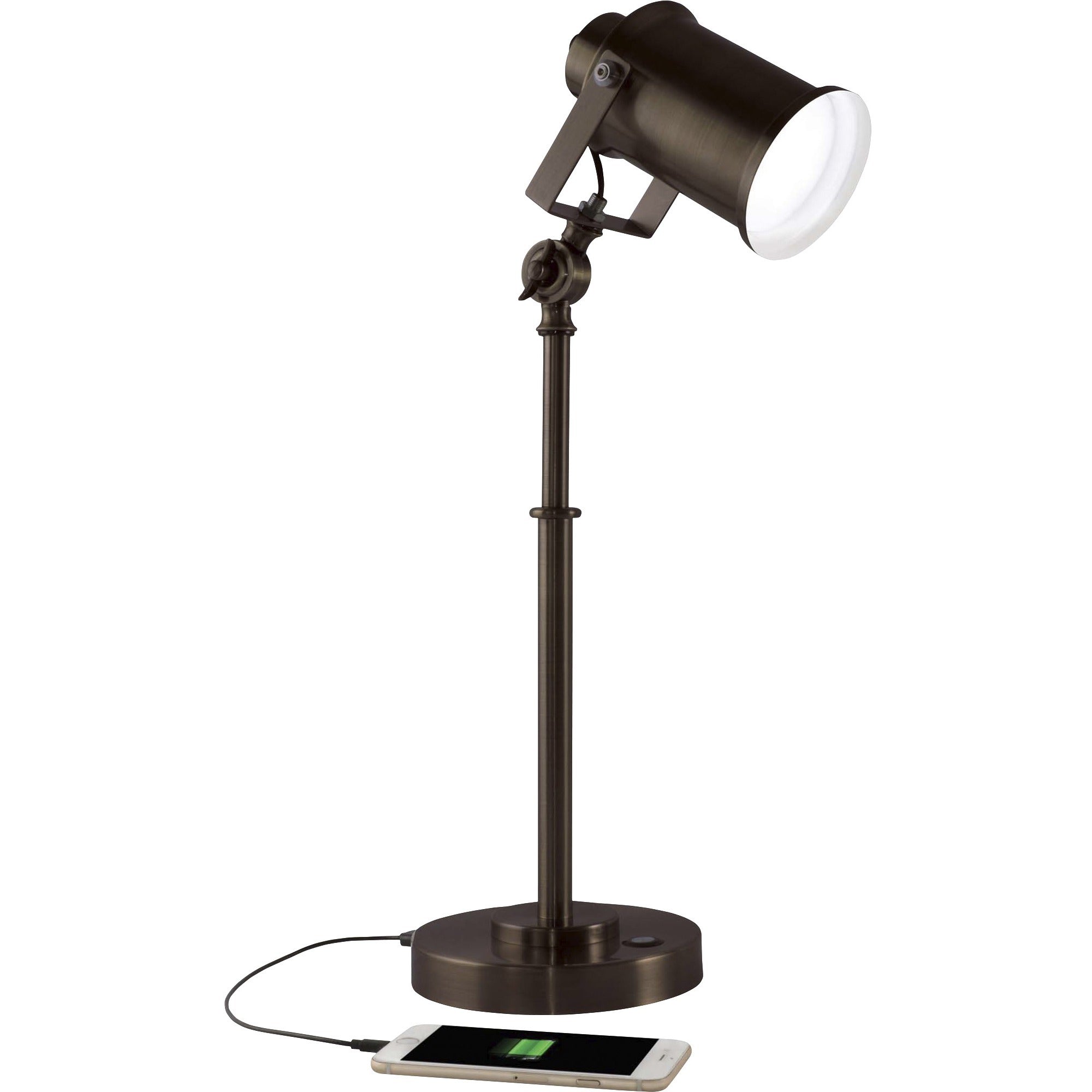 22" Height x 9" Width - LED Bulb - Adjustable, Adjustable Height, Adjustable Brightness, USB Charging, ClearSun LED, Touch-activated, Energy Saving - 485 lm Lumens - Metal - Desk Mountable - Brown, Bronze - for Desk
