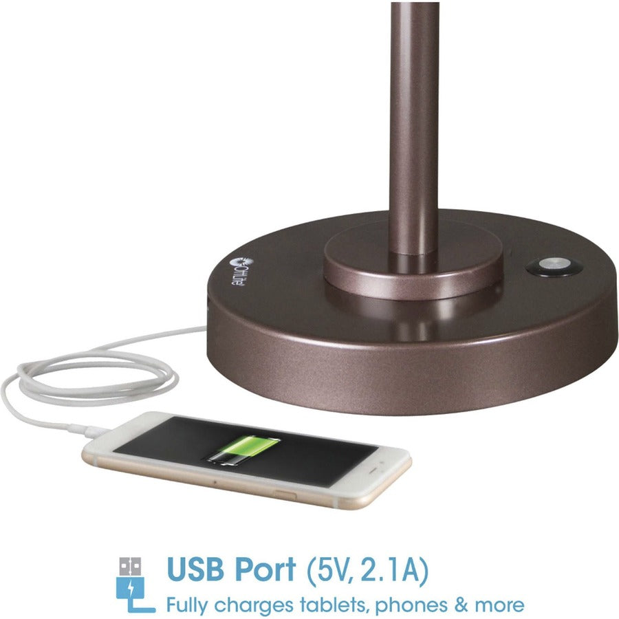 22" Height x 9" Width - LED Bulb - Adjustable, Adjustable Height, Adjustable Brightness, USB Charging, ClearSun LED, Touch-activated, Energy Saving - 485 lm Lumens - Metal - Desk Mountable - Brown, Bronze - for Desk