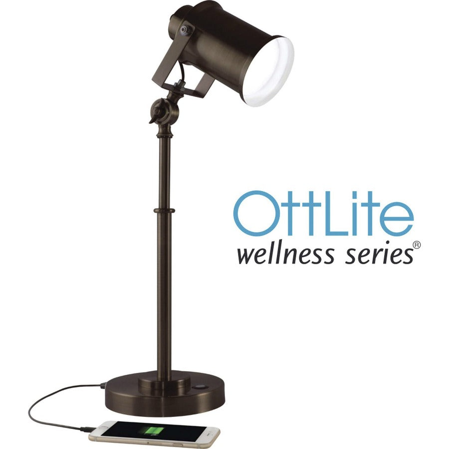22" Height x 9" Width - LED Bulb - Adjustable, Adjustable Height, Adjustable Brightness, USB Charging, ClearSun LED, Touch-activated, Energy Saving - 485 lm Lumens - Metal - Desk Mountable - Brown, Bronze - for Desk