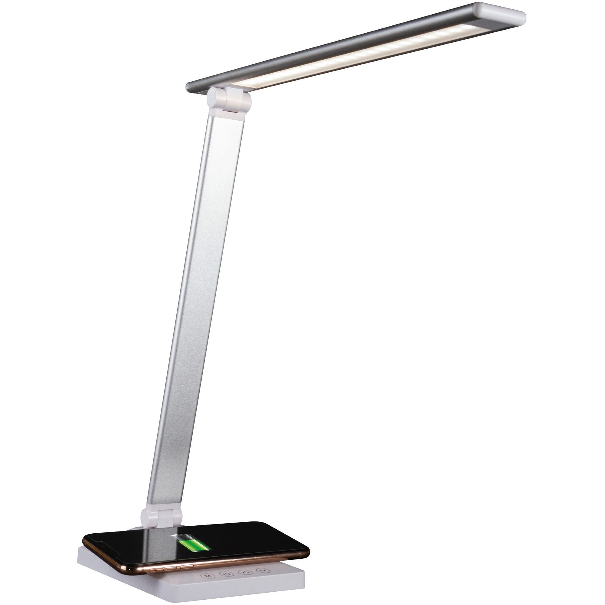 22" Height - LED Bulb - Matte - Qi Wireless Charging, Adjustable Brightness, Adjustable Height, USB Charging, Foldable, ClearSun LED, Touch-activated, Dimmable, Adjustable Angle - Aluminum - Desk Mountable - White, Silver - for Smartphone, Desk