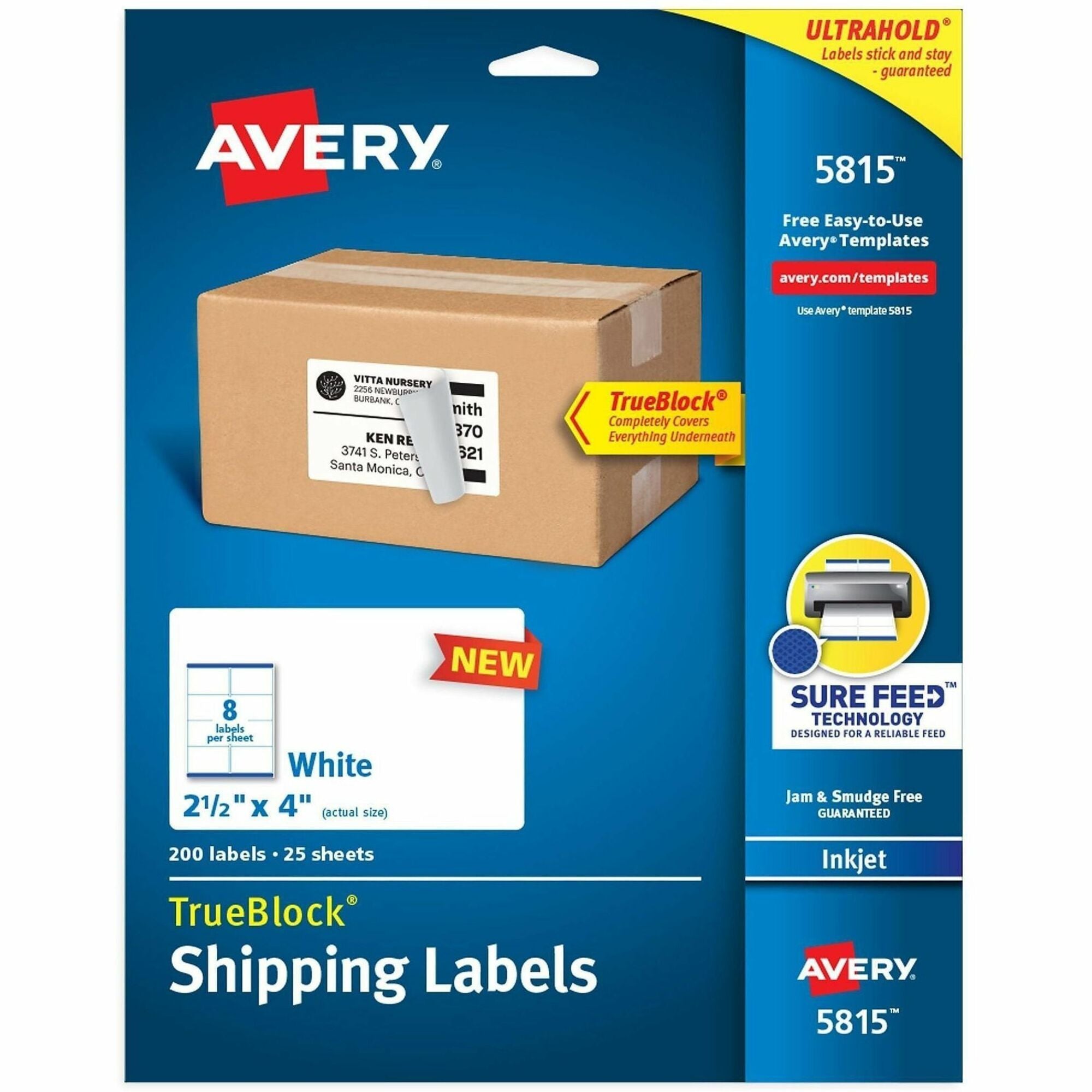 x 2 1/2" Width x 4" Length - Permanent Adhesive - Rectangle - Inkjet - Matte - White - Paper - Customizable, Smudge-free, Jam-free, Smudge Resistant, Stick & Stay - 8 / Sheet - 25 Total Sheets - 200 Total Label(s) - For Label Printer - 200 / Pack