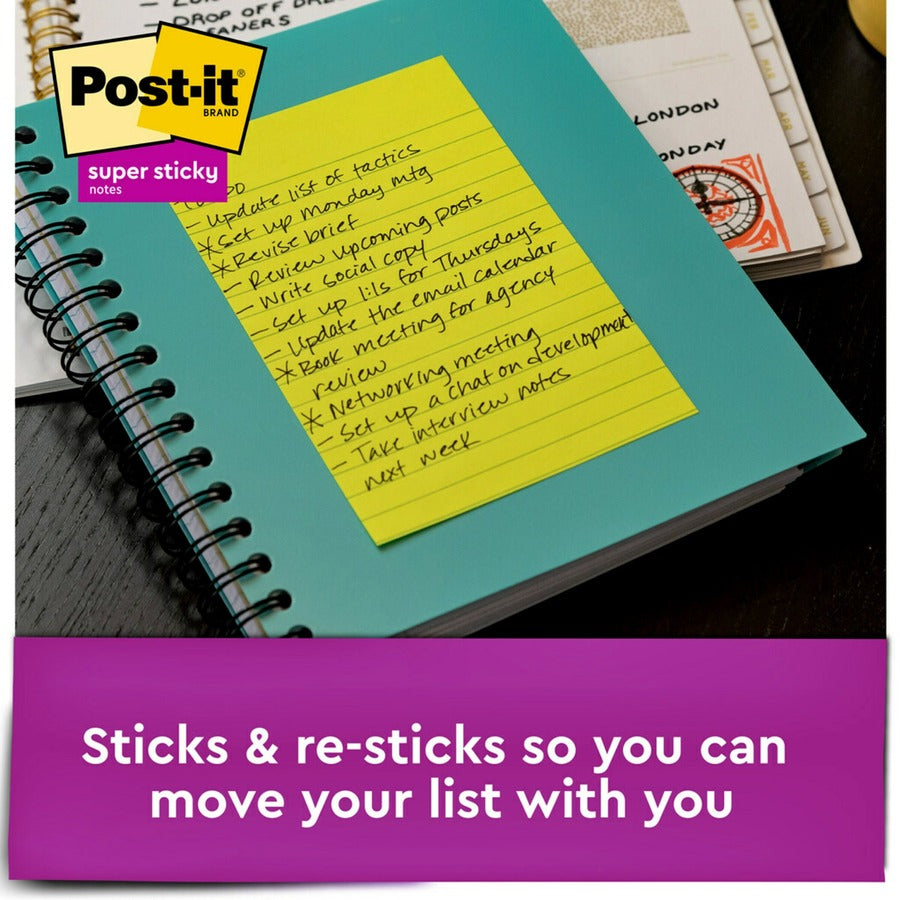 Post-it&reg; Super Sticky Notes - Energy Boost Color Collection - 4" Flag/Note Width x 6" Flag/Note Length - Rectangle - 45 Sheets per Pad - Vital Orange, Tropical Pink, Blue Paradise, Limeade - Sticky - 24 / Pack