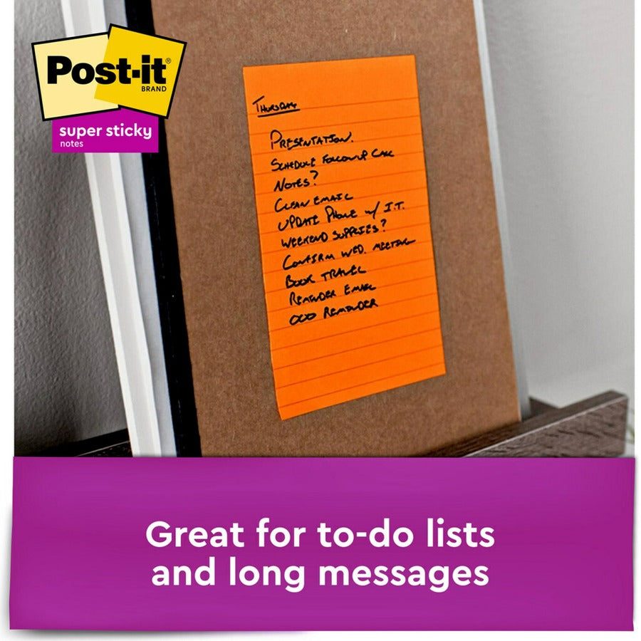 Post-it&reg; Super Sticky Notes - Energy Boost Color Collection - 4" Flag/Note Width x 6" Flag/Note Length - Rectangle - 45 Sheets per Pad - Vital Orange, Tropical Pink, Blue Paradise, Limeade - Sticky - 24 / Pack