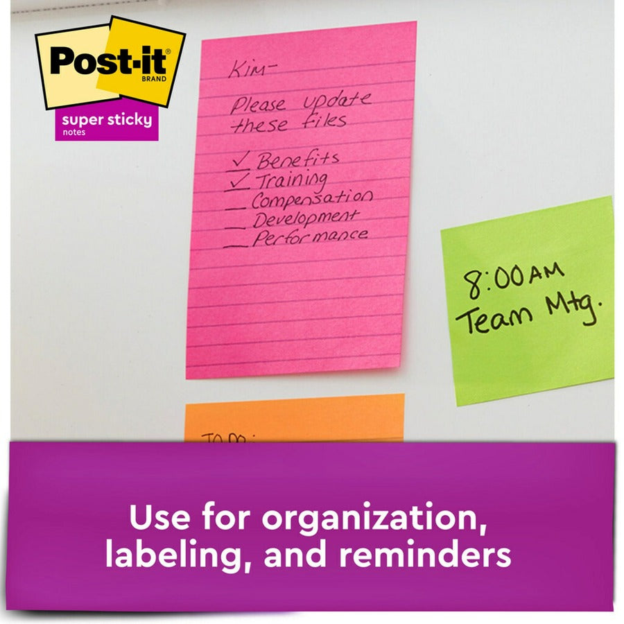 Post-it&reg; Super Sticky Notes - Energy Boost Color Collection - 4" Flag/Note Width x 6" Flag/Note Length - Rectangle - 45 Sheets per Pad - Vital Orange, Tropical Pink, Blue Paradise, Limeade - Sticky - 24 / Pack