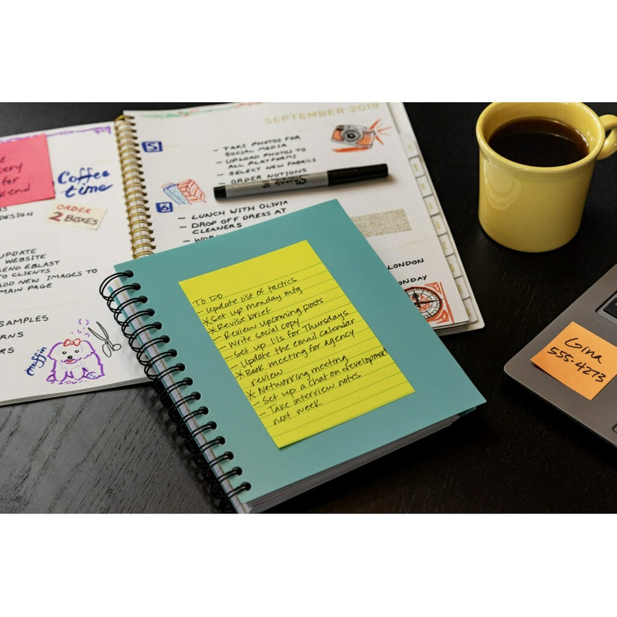 Post-it&reg; Super Sticky Notes - Supernova Neons Color Collection - 4" Flag/Note Width x 6" Flag/Note Length - Rectangle - 45 Sheets per Pad - Blue, Green, Pink, Lilac - Sticky - 24 / Pack